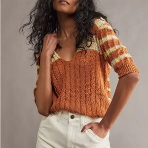 Orange Knit V-Neck Sweater